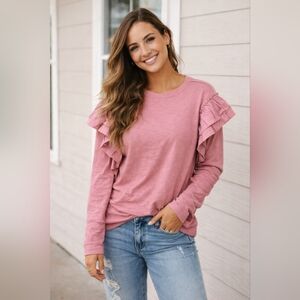 Eesel Women's Pink Ruffle Sleeve Top